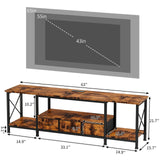YGEOMER TV Stand for 75 Inch TV Entertainment Center with Power Outlets TV Console Table deepen with Fabric Drawers Metal Frame Storage Shelves and for Living Room, Bedroom 63" Rustic Brown YGEOMER