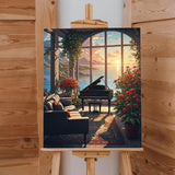 Lovepefe Beach Piano Paint by Numbers Kit for Adults Beginners Ocean Music Room DIY Oil Painting by Number Kits on Canvas Pretty Musical Art Painting by Numbers for Gifts Home Wall Decor 16x20 Inch Lovepefe