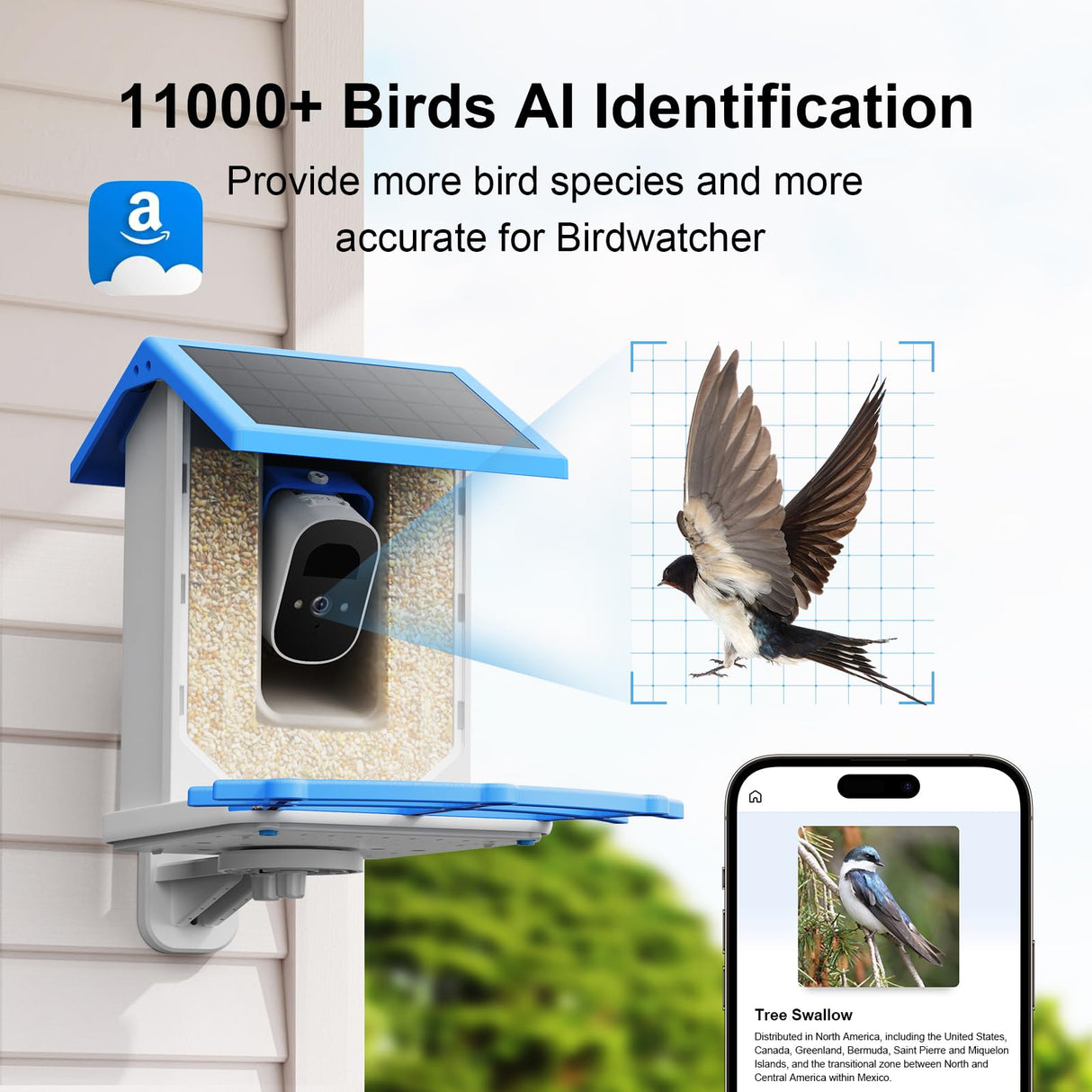 Smart Bird Feeder with Camera - Solar Powered Wireless Video Bird Cam Live 4MP 2.5K Full HD Two-Way Audio APP Control Instant Notification AI TREEBIRDY