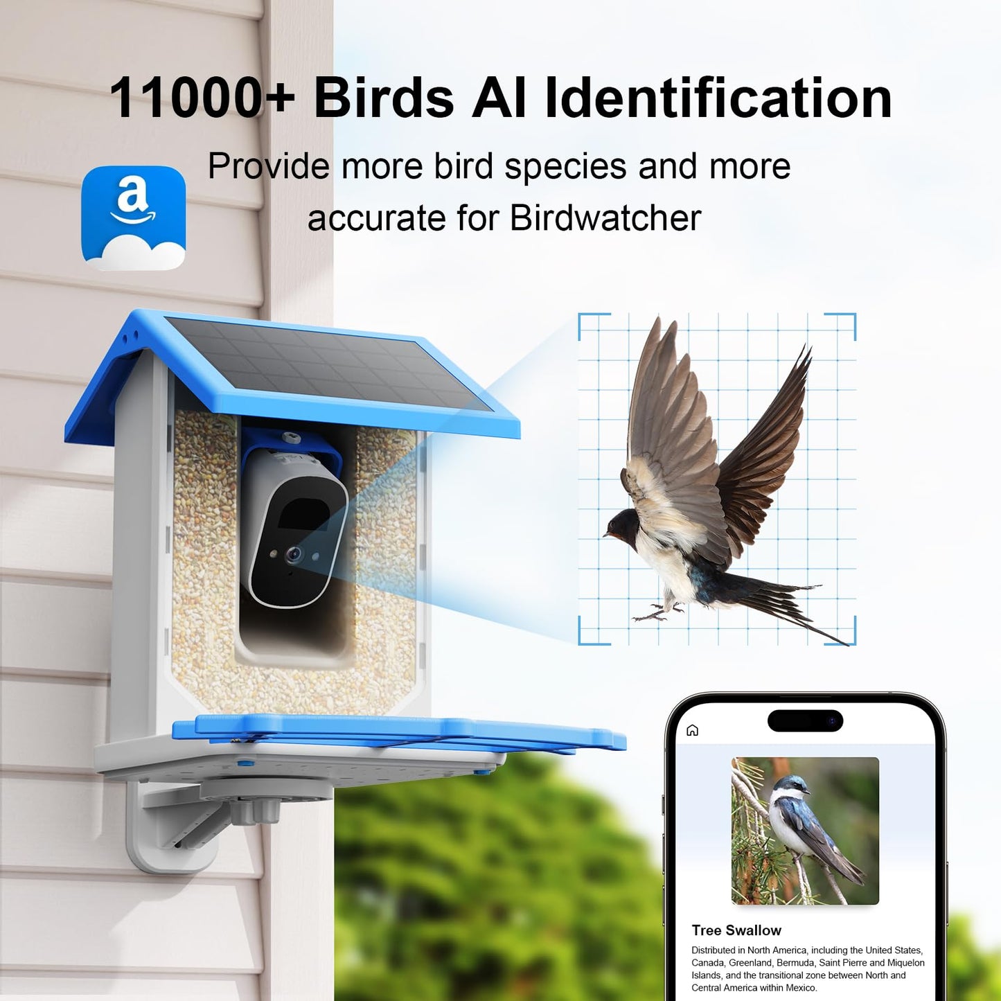 Smart Bird Feeder with Camera - Solar Powered Wireless Video Bird Cam Live 4MP 2.5K Full HD Two-Way Audio APP Control Instant Notification AI