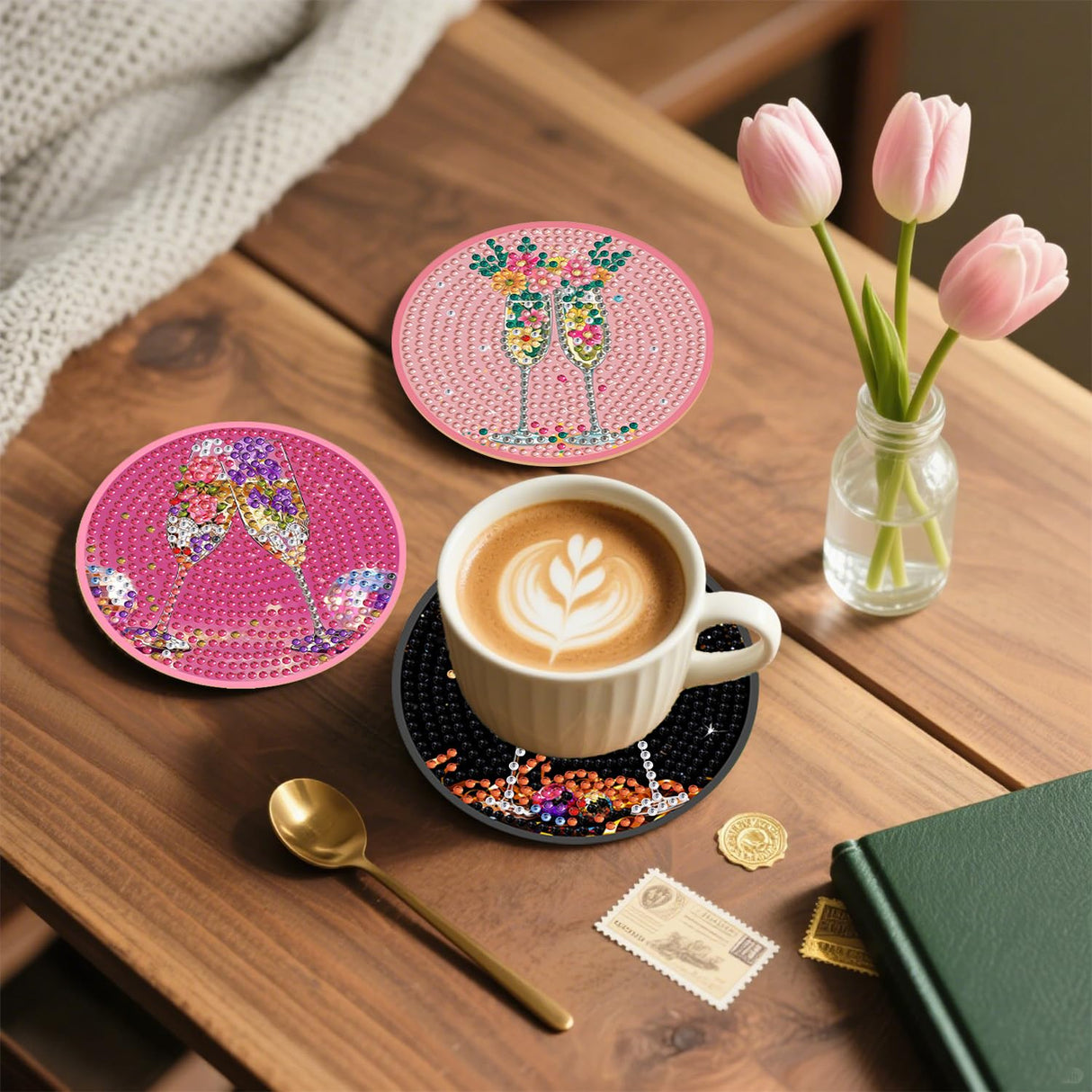 CYNART 8 PCS Cocktail Diamond Art Coasters Kit with Holder, Cocktail Diamond Painting Coasters Complete Kit, Gem Art Coaster for Women, Teens and Beginners, Relaxing DIY Craft Gift CYNART