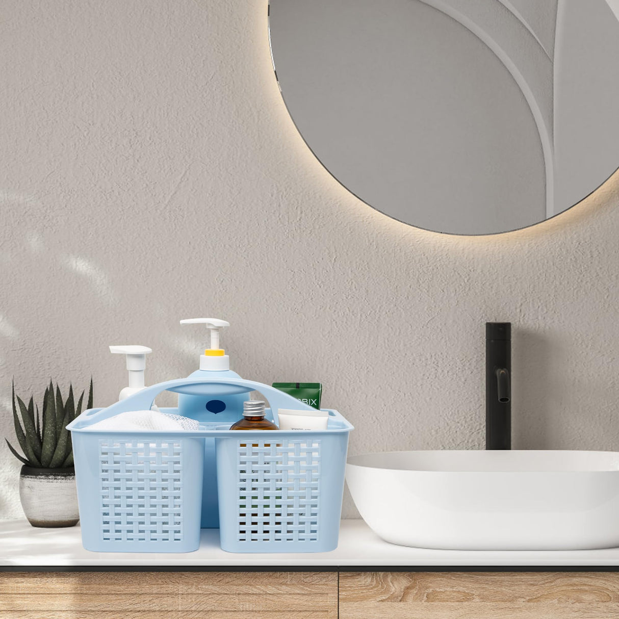 Tiawudi Portable Shower Caddy, Caddy Organizer with Handle, Plastic Shower Basket Hold Soap, Shampoo, Hair Supplies and Beauty Products, Cleaning Supplies Organizer for Home, Dorm, Shelf and Cabinet Tiawudi