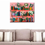 Bookshelf Book Theme Pink Library Paint by Numbers Kits for Adult Paint by Numbers Boho Painting Kits on Canvas with Brushes and Acrylic Pigment for Home Wall Decor Without Framed 16''W x 20''H Aihonmin