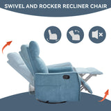 Rocker Recliner Chair for Adults, Swivel Rocker Recliner with Massage and Heat, Adjustable Glider Recliner Nursery Chair with Black Metal Base, Small Recliners for Small Spaces, Living Room (Blue) anwickjeff
