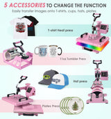 Slendor 5 in 1 Heat Press Machine 12x15 Inch T-Shirt Pressing Machine 360° Swing Away Sublimation Heat Press Digital Heat Transfer with 11OZ Tumbler Press, Multifunction Combo for Hat Cap Mug Plate Slendor