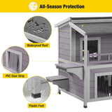 Aivituvin Outdoor Feral Cat House Wooden Kitty Shelter with Large Balcony,Escape Door,Waterproof Aivituvin
