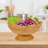 BRIGHTFUFU 5.5H*9.83W inch Rattan Fruit Plate Key Bowls Woven Snack Basket Snack Plate Tabletop Storage Tray Rattan Fruit Basket Decorative Pedestal Bowl Weaving Storage Holder Grocery Basket Dried Fr BRIGHTFUFU
