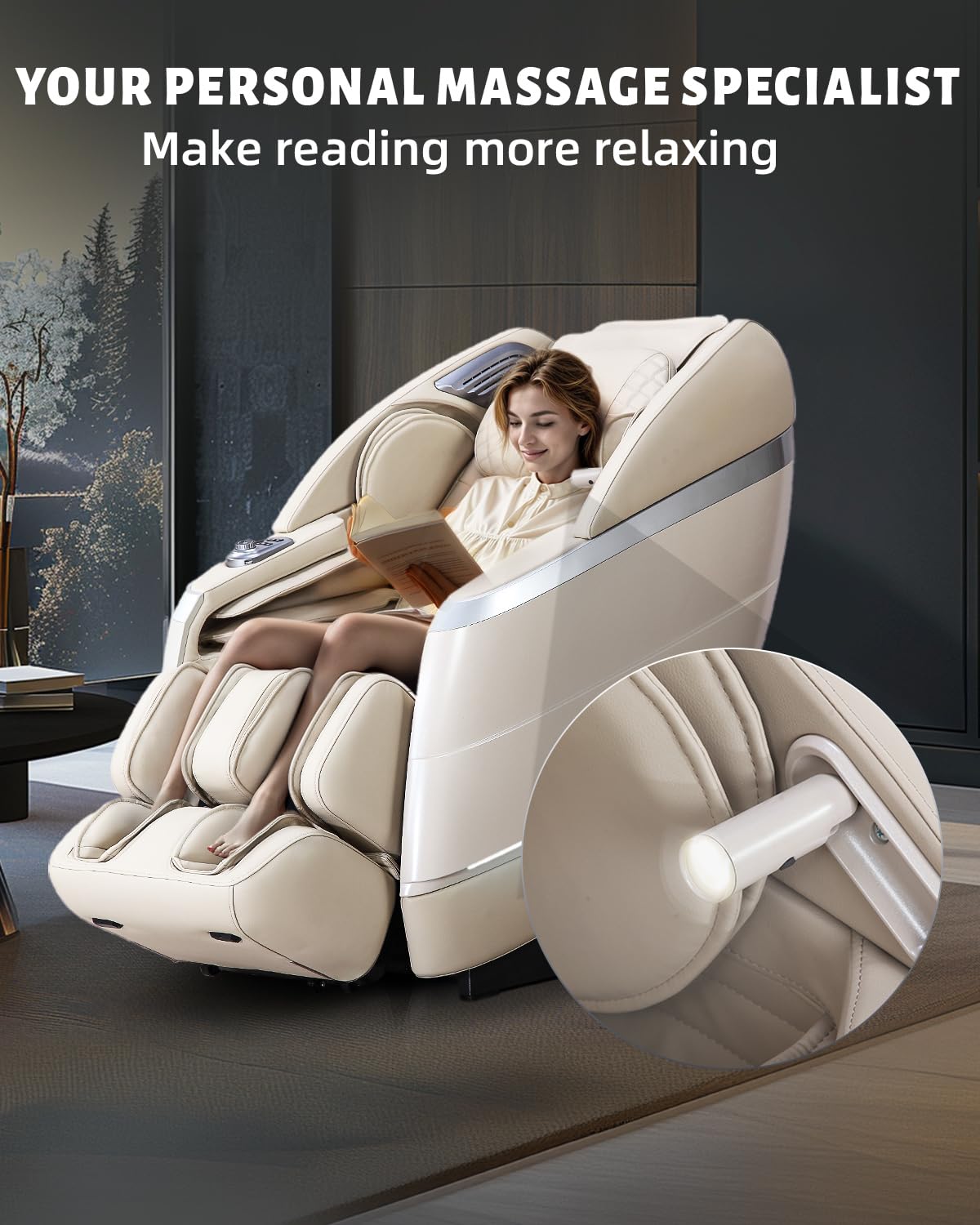 RelaxRelife 4D Full Body Massage Chair with Flexible 166° Track, Reading Light, 18 Massage Modes, 11 Techniques, 36 Airbags, Zero Gravity Recliner with Yoga Stretch and Foot Massage Beige RelaxRelife