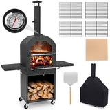 Giantex Pizza Oven Outdoor - Wood Fired Pizza Oven with 2 Side Tables, Pizza Stone, Pizza Peel, Cover, Cooking Grids, Pizza Maker on Wheels for Outside Charcoal Grill Backyard Party Camping Giantex
