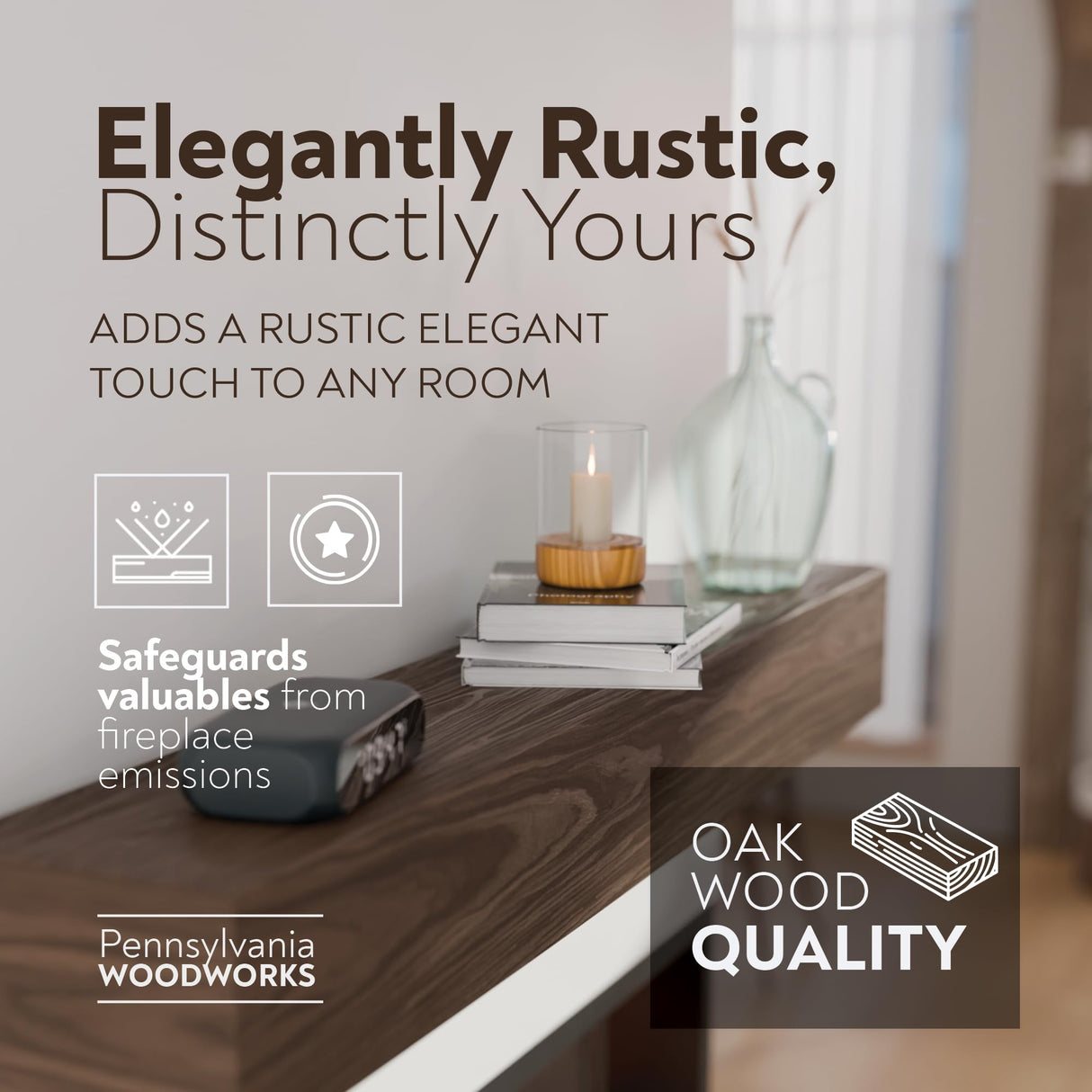 Pennsylvania Woodworks Fireplace Mantel, Handmade in The USA, OAK WOOD Wall-Hanging Mantel Shelf, Farmhouse Wall Shelf Design, Easy to Mount and Heavy Duty, 60 in, Large, Pristine White Pennsylvania Woodworks