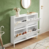 Haotian Shoe Cabinet with 4 Flip-Drawers, Narrow Shoe Rack, Slim Shoe Organiazer Entryway White, FSR100-W Haotian