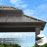 Domi 6x10FT Hardtop Grill Gazebo, Outdoor BBQ Gazebo with Double Galvanized Steel Roof, Metal Permanent Sun Shade Grill Canopy Shelter with 2 Storage Cabinets and Ceiling Hooks for Patio Yard, Brown domi outdoor living