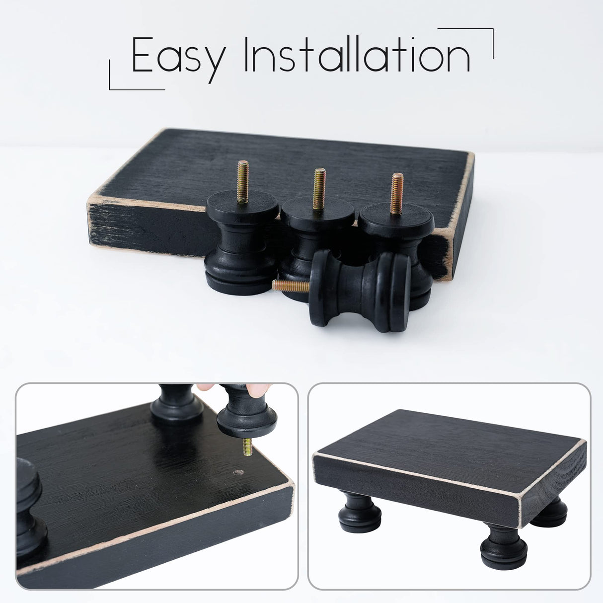 Delimux Farmhouse Wood Riser Decorative Pedestal Stand Rectangular Wood Tray Displays Decorations Rustic Home Bathroom Counter Wooden Riser (Black) Delimux