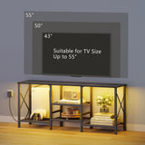 JARHETUN TV Stand with LED Lights for 55 Inch TV, Entertainment Center with 3-Tier Open Shelves, TV Console Table for Living Room, Bedroom, Black JARHETUN