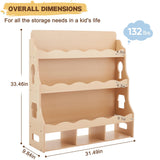 Himold Wooden Kids Bookshelf, Book Shelf for Kids Rooms w/Scalloped Edges, Durable Childrens Bookshelf with 3 Cube Bins for Books & Toys - Toddler Montessori Bookcase Nursery Himold