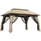 Outsunny 10' x 13' Patio Gazebo, Outdoor Gazebo Canopy Shelter with Netting, Vented Roof, Steel Frame for Garden, Lawn, Backyard, and Deck, Beige Outsunny
