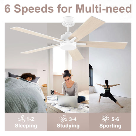 Lorpies 52” Smart Ceiling Fan with Lights Remote,Voice Control via Alexa Google WIFI App,Ultra Quiet DC Motor,Outdoor Indoor Modern Ceiling Fans,6-Speed for Bedroom Patio Porch,White and Wood Color Lorpies