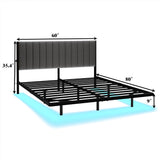 ARFARLY Floating Queen Bed Frame with LED Lights and Charging Station, Metal Platform Bed Frame Queen Size with Upholstered Headboard, No Box Spring Needed, Anti-Noise, Easy to Assemble ARFARLY
