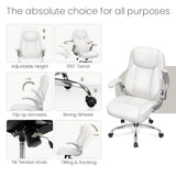 NEO CHAIR Ergonomic Office Chair PU Leather Executive Chair Padded Flip Up Armrest Computer Chair Adjustable Height High Back Lumbar Support Wheels Swivel for Gaming Desk Chair (White) NEO CHAIR