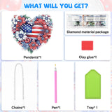 Bowetile 5D Patriotic Diamond Art Hanging Kits for Adults, Diamond Painting Heart Shape Flowers Pendant Kits, Special Shape USA Flag Gem Art Suncatcher Ornament for Home Window Wall Decor Bowetile