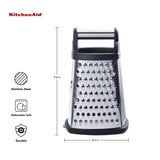 KitchenAid Gourmet 4-Sided Stainless Steel Box Grater for Fine, Medium and Coarse Grate, and Slicing, Detachable 3 Cup Storage Container and Measurment Markings, Dishwasher Safe, 10 inches tall, Black KitchenAid