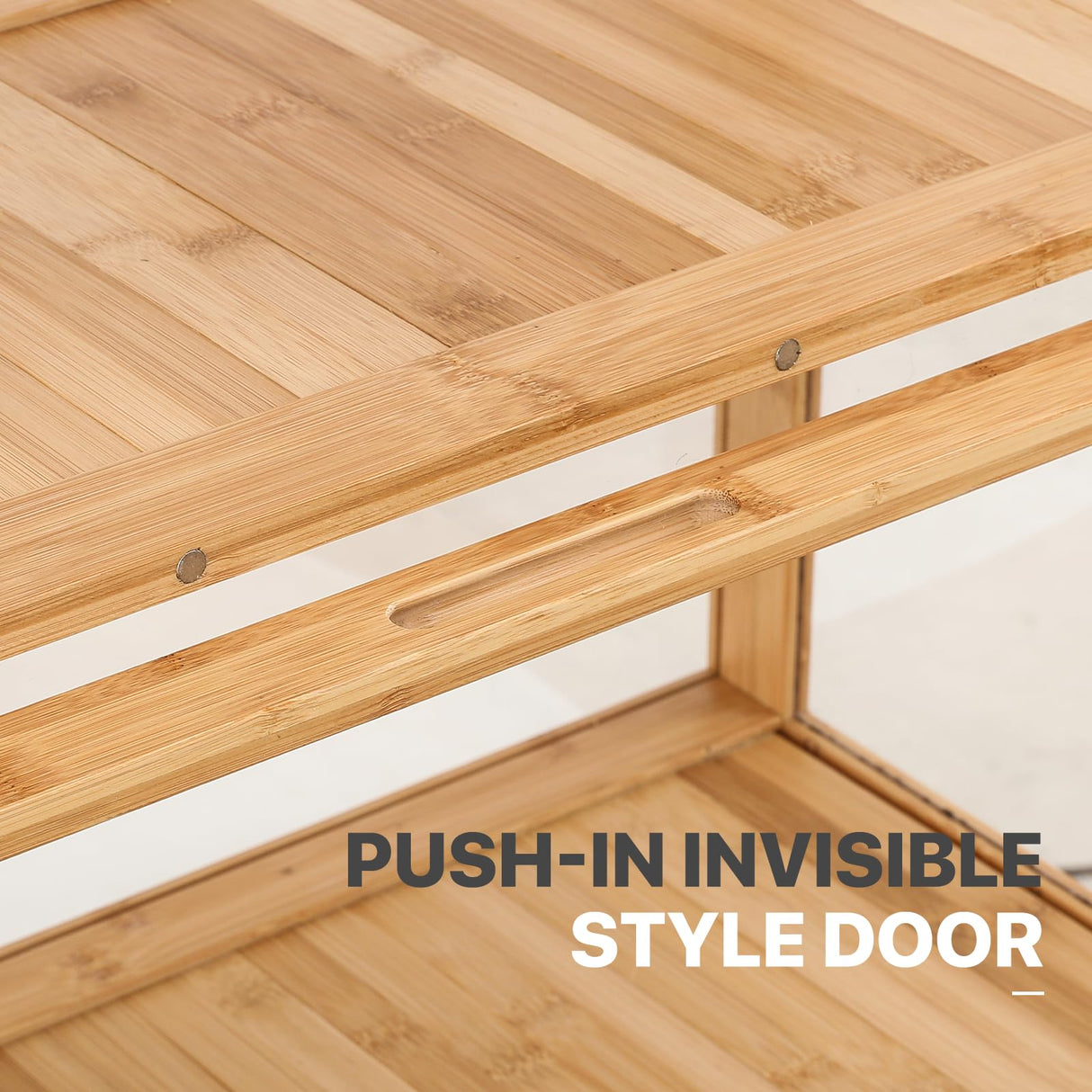 MoNiBloom 55" Curio Display Cabinet with Doors, 4-Tier Bamboo Showcase Storage Cabinet Shelf Collectibles Toy Display Case for Living Room, Natural MoNiBloom