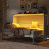 Quarte Twin Size Murphy Bed with LED Light,can be Folded into a Cabinet, Hidden Wall Bed Cabinet for Small Spaces Apartments Studio Dorms (A-White+Brown) Quarte