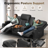 YONISEE 3 Seat Recliner Sofa, Large Reclining Sofa with Storage Console, Manual Reclining Chair with USB Ports, 2 Cell Phone Holder, 3 Seater Loveseat Recliner Couch for Living Room YONISEE