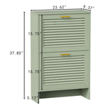 Glavbiku Shoe Storage Cabinet with 2 Flip Drawers, Louvered Shoe Cabinet for Entryway, Narrow Hidden Storage Organizer Space Saving, Shoe Rack Cabinet for Hallway Foyer, Green Glavbiku