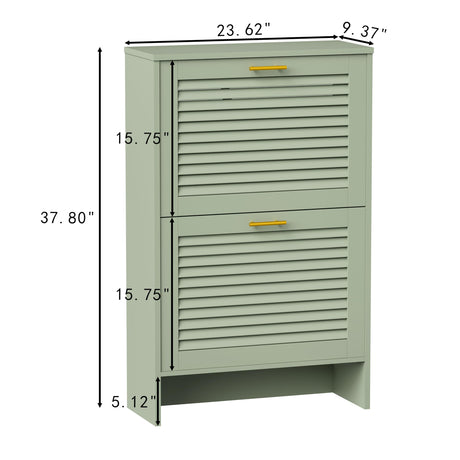 Glavbiku Shoe Storage Cabinet with 2 Flip Drawers, Louvered Shoe Cabinet for Entryway, Narrow Hidden Storage Organizer Space Saving, Shoe Rack Cabinet for Hallway Foyer, Green Glavbiku