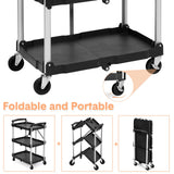3 Tier Folding Rolling Utility Cart, Portable Collapsible Service Cart, 165 Lbs, Foldable Tool Cart with Dual Ergonomic Handles, Wheels for Warehouse, Home, Restaurant, Black EliteEdge