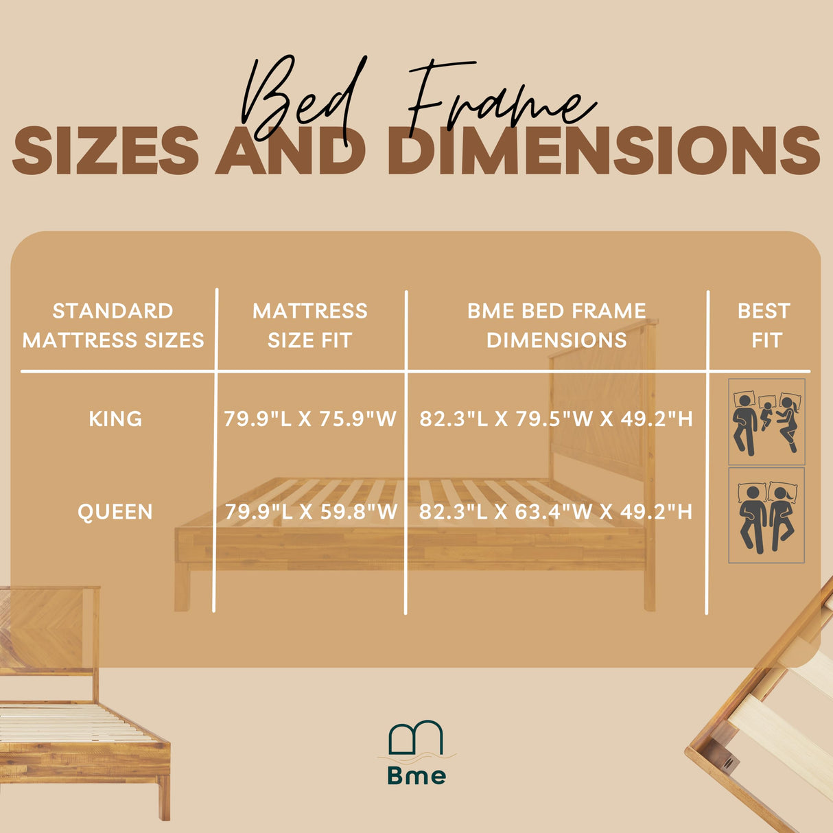 Bme Vivian 14 Inch Rustic Golden Brown Deluxe King Bed Frame with Herringbone Headboard Bme