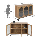 YHAOWORKS Sideboard Buffet Cabinet with Storage - Modern Fluted Glass 3 Doors Accent Storage Cabinet with Metal Legs, Wood Credenza for Living Room (Walnut 1PC) YHAOWORKS