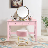 Lewahom Writing Computer Desk with Drawers, Cute Modern Table for Bedrooms, Pink Vanity Table Office Desk with Drawers, Home Computer Desk for Girls Living Room Entryway, Pink Lewahom
