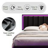 IMMERSTABLE Floating Full Bed Frame with LED Lights, Upholstered Bed Frame Full with Headboard, Solid Wood Slats Support, Full Size Bed Frame No Box Spring Needed, Noise-Free, Easy Assembly, Black IMMERSTABLE