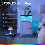 Yoobure Farmhouse Nightstand with Charging Station, Wood Night Stand End Table with USB Ports, LED Bed Side Table with Storage Cabinet, Bedside Table for Bedroom, Living Room White Yoobure