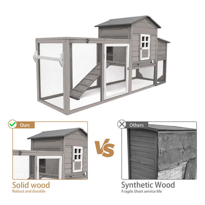 Ketive Wooden 79" Chicken Coop with Wheels Asphalt Roof Nest Boxes Pull-Out Trays - All Solid Wood and Galvanized Wire Mesh Chicken House Against Snakes, Weasels - WoodArtSupply