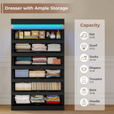 HAUOMS Tall 6 Drawer Dresser with LED Light, Black Modern Chest of Drawers for Bedroom,Closet Dressers with Drawers for Living Room, Entryway, Hallway HAUOMS