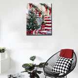 Tucocoo Merry Christmas Painting Fashion Red Stairs Paint by Number Kits 16 x 20 inch Canvas DIY Xmas Tree Oil Painting for Adults Beginner with Brushes and Acrylic Gift Box Art Home Decor(Frameless) Tucocoo