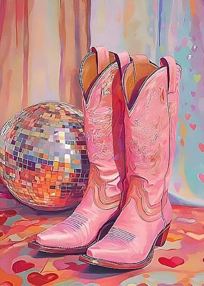 GUMITOON Pink Boots Diamond Painting Kits for Adults, 5D Diamond Art Painting by Numbers Kits, DIY Diamond Dots Art Kits, Full Round Drill Diamond Art Kits for Adults for Home Wall Decor [12x16 inch]