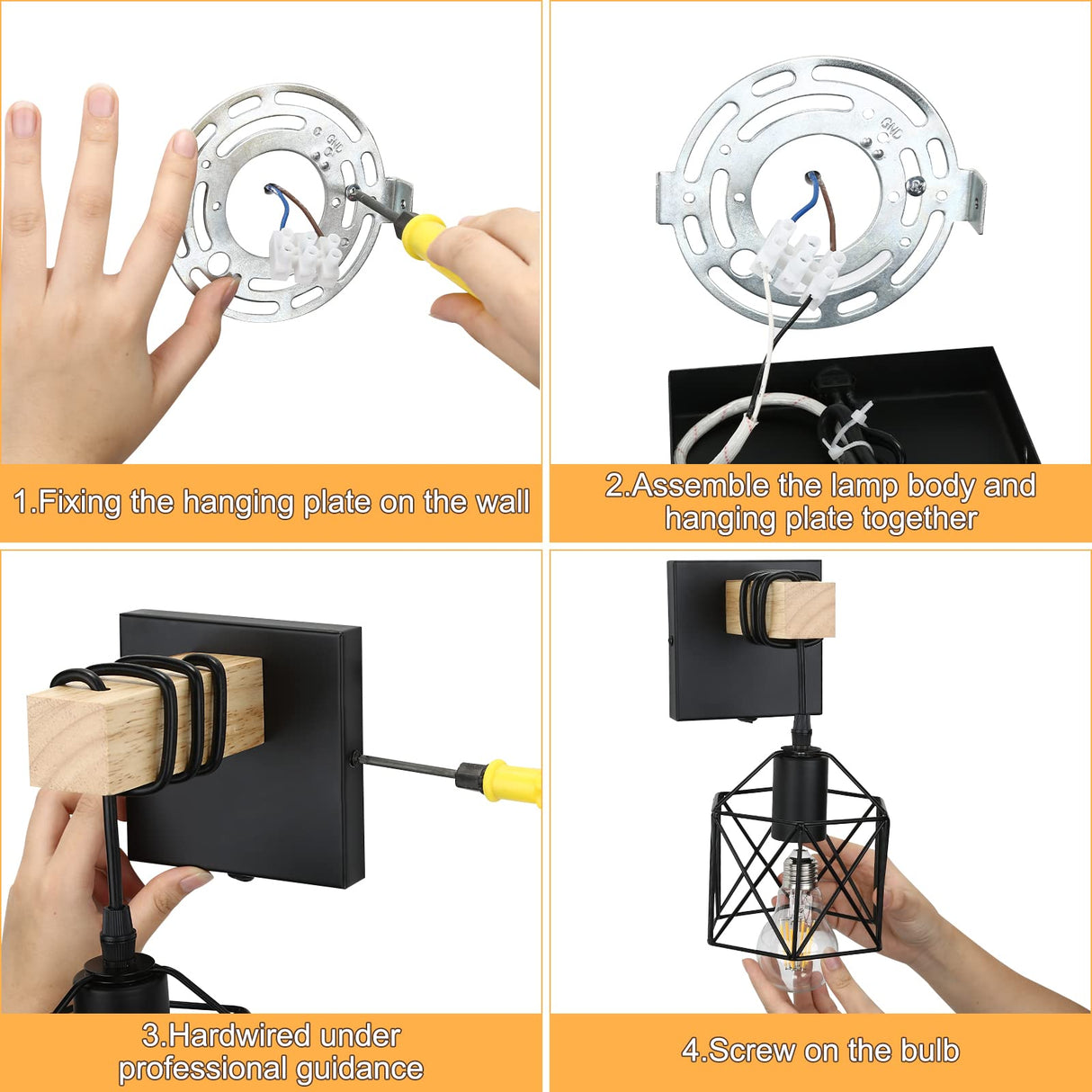 Black Wall Sconce with ON/Off Switch Pack of 2, Dimmable Cage Wall Mount Light Fixture Industrial Farmhouse Lighting, LG9939389 Lightess