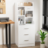 YESHOMY Tall Nightstand with Charging Station and USB Ports, Bedside Table with Open Bookshelf, Endtable with 3 Drawers, for Bedroom,Study, 48" Height, Pure White YESHOMY