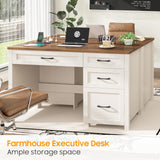 Vabches Farmhouse 47" Executive Desk with 4 Drawers, Computer Desk with File Drawer and Charging Station, Workstation for Home Office, Study.（Unique White） Vabches