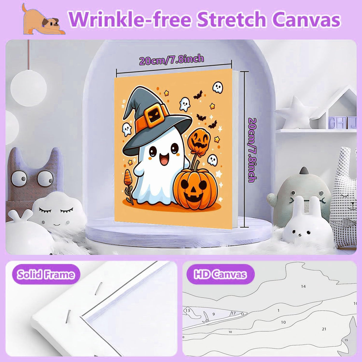 cviokrdu Halloween Paint by Numbers Kit for Kids with Frame - Wooden Easel, Ghosts Paint by Numbers for Kids Ages 4 8 12, Easy Acrylic Oil Painting Kits for Home Wall Decoration 8x8 inch cviokrdu