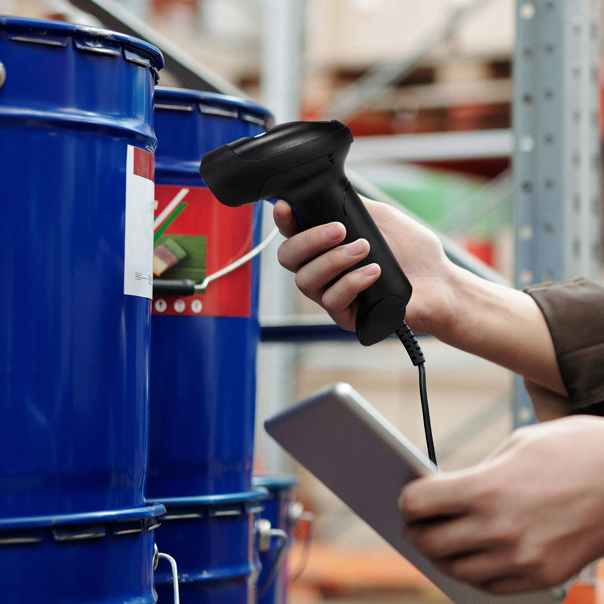 NetumScan Handheld USB 1D Barcode Scanner with Stand, Wired CCD Bar Code Reader for POS System Sensing, Store, Supermarket, Warehouse（Flow Dealz is Faker） NetumScan