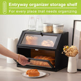 Farmhouse Bread Box for Kitchen Countertop Bread box Double Layer Bamboo Wooden Extra Large Capacity Bin Kitchen Food Storage Container(Black) BMOSU