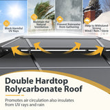 Greesum 10'x13' Hardtop Polycarbonate Gazebo, Outdoor Steel Double Roof Canopy, Aluminum Frame Permanent Pavilion with Netting and Curtains for Lawns, Patio, Backyard and Deck Greesum