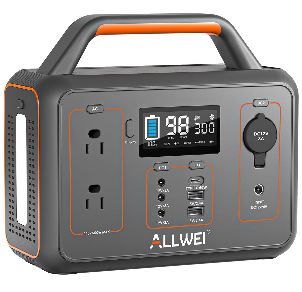 ALLWEI Portable Power Station 300W(Surge 600W), 280Wh Solar Generator with 120V AC Outlet, 78000mAh Backup Lithium Battery Generator for CPAP Outdoor RV Camping Emergency Home Use ALLWEI