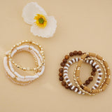 GOOJIDS Surfer Heishi Clay Bead Bracelets for Women Bohemian Stackable Gold Beaded Stretch Bracelets Elastic Layering Friendship Bracelets Set Boho Jewelry (X-Light Brown Set) GOOJIDS