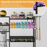 DWVO Sports Equipment Organizer, 3 Golf Bags Storage Stand with Wheels, Sport Gear Accessories Rack and Ball Organizer Bin for Garage DWVO